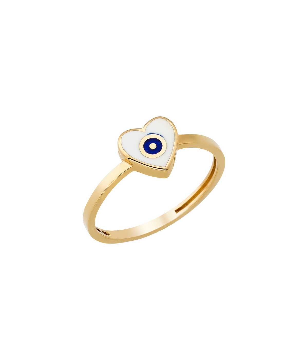 14K Solid Gold Heart Evil Eye Handmade Ring White - Rings