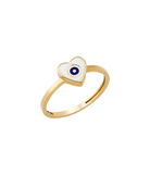 14K Solid Gold Heart Evil Eye Handmade Ring White - Rings