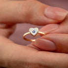 14K Solid Gold Heart Evil Eye Ring Boho Enamel Protection