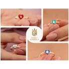 14K Solid Gold Heart Evil Eye Ring Boho Enamel Protection