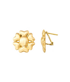 14K Solid Gold Heart Flower Omega Back Post Earring - Earrings