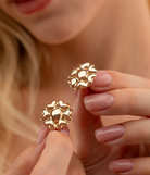 14K Solid Gold Heart Flower Omega Back Post Earring - Earrings