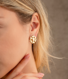 14K Solid Gold Heart Flower Omega Back Post Earring - Earrings