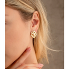 14K Solid Gold Heart Flower Omega Back Post Earring - Earrings