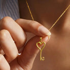 14K Solid Gold Heart Key Pendant Necklace Romantic Love Symbol Jewelry - Jewelry
