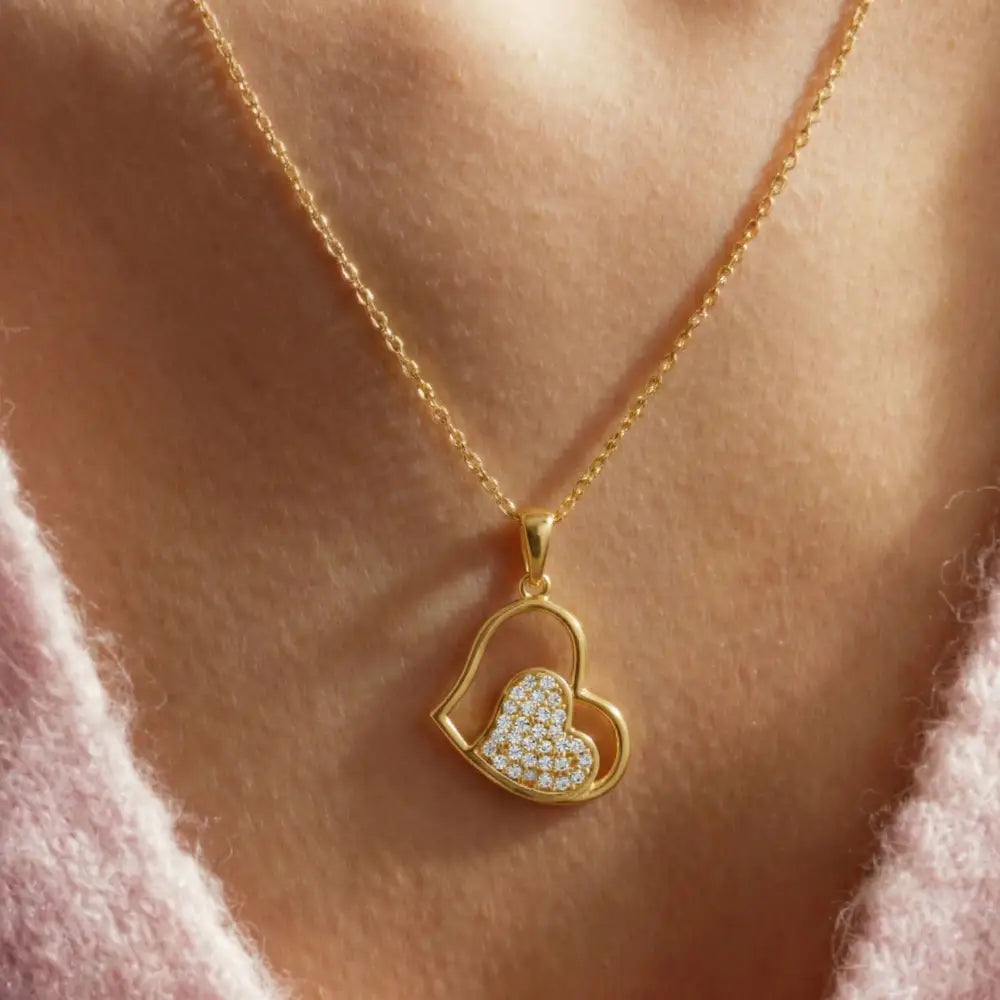 14K Solid Gold Heart Necklace Sparkling Pave Love Pendant for Her Dainty Romantic Jewelry Anniversary Gift for Wife