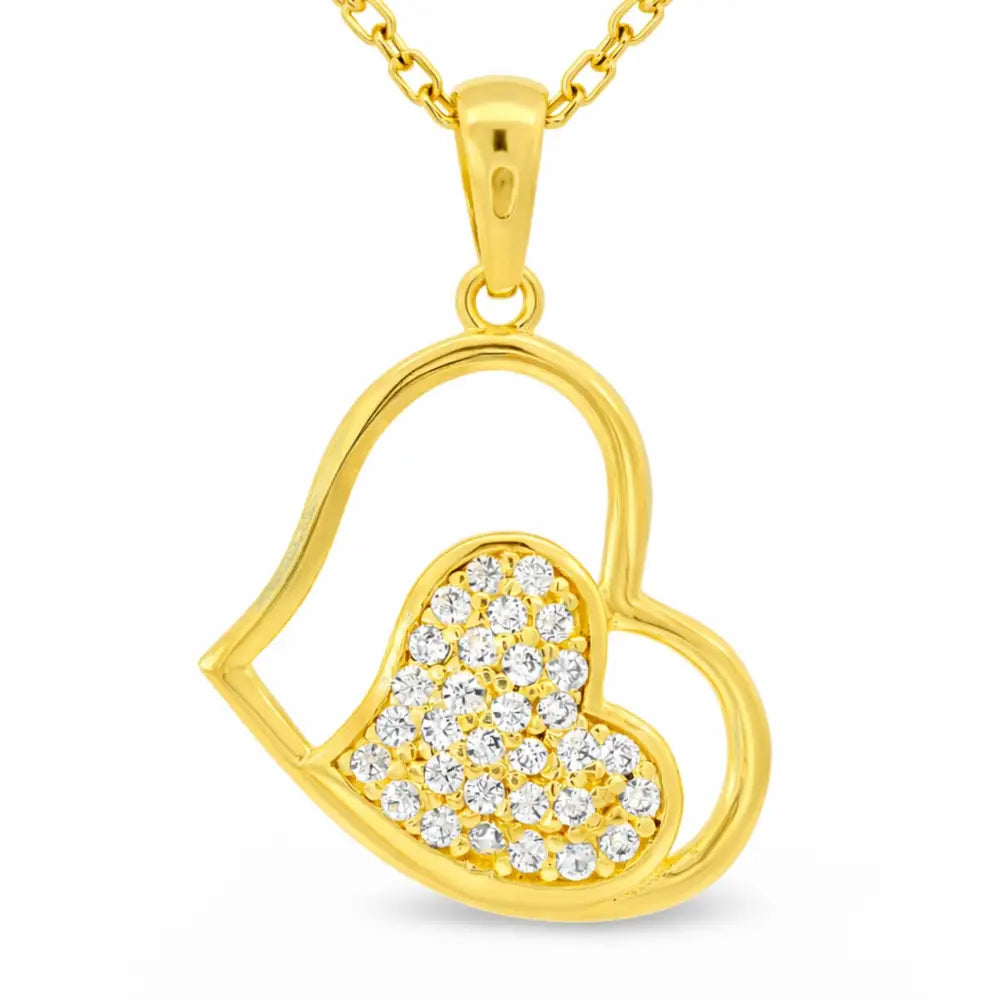 14K Solid Gold Heart Necklace Sparkling Pave Love Pendant for Her Dainty Romantic Jewelry Anniversary Gift for Wife