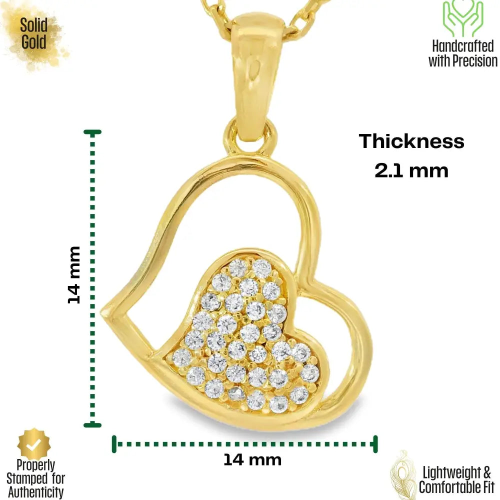 14K Solid Gold Heart Necklace Sparkling Pave Love Pendant for Her Dainty Romantic Jewelry Anniversary Gift for Wife