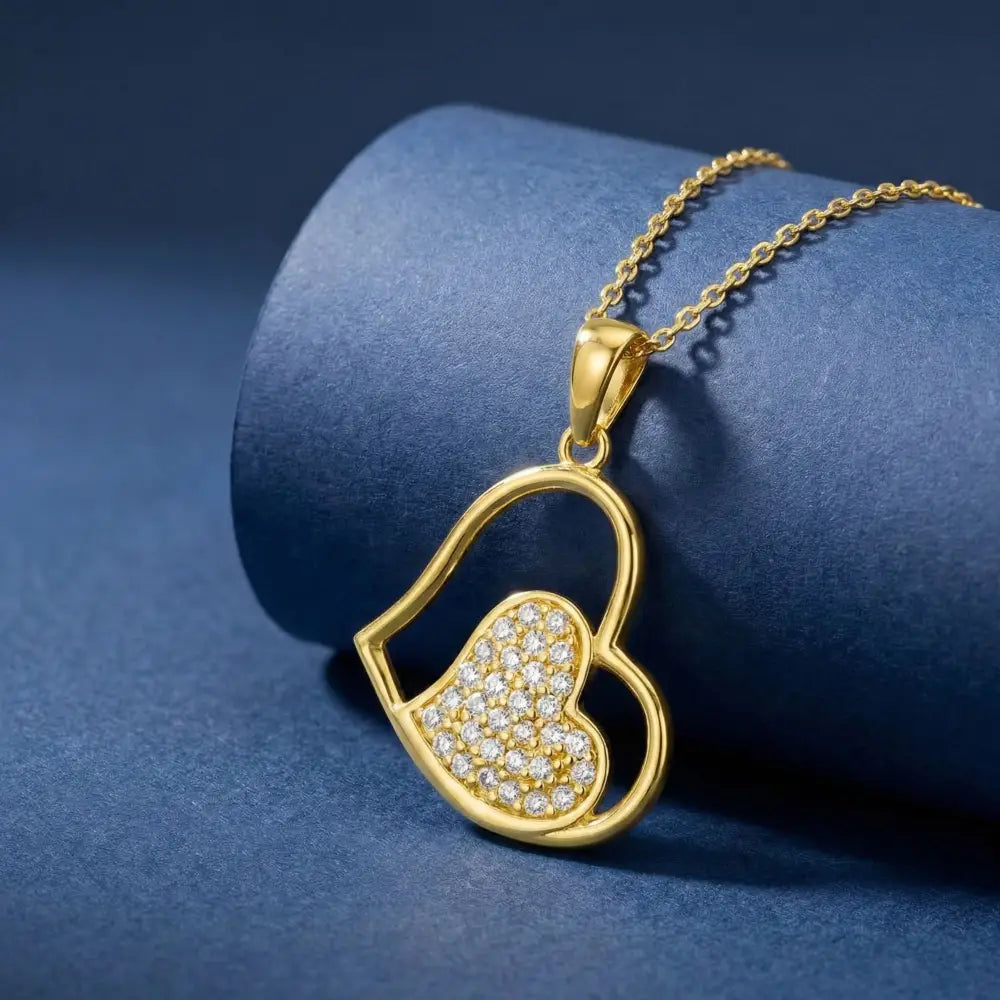 14K Solid Gold Heart Necklace Sparkling Pave Love Pendant for Her Dainty Romantic Jewelry Anniversary Gift for Wife