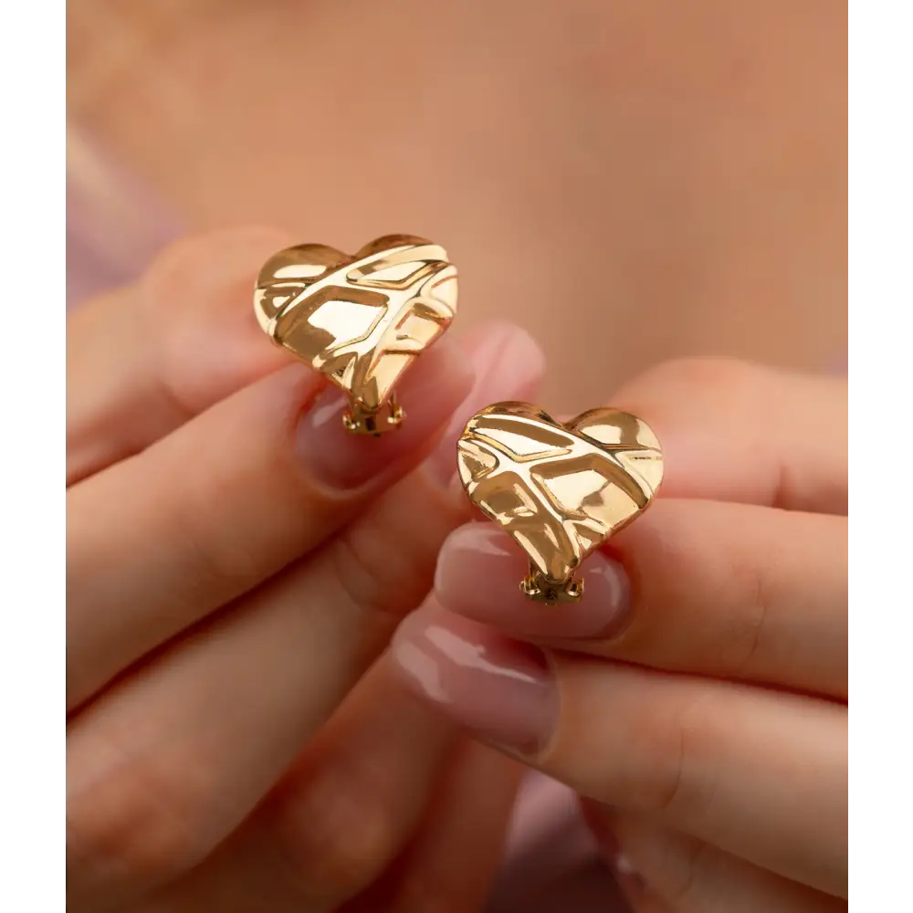 14K Solid Gold Heart Omega Back Post Earring - Earrings