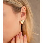 14K Solid Gold Heart Omega Back Post Earring - Earrings