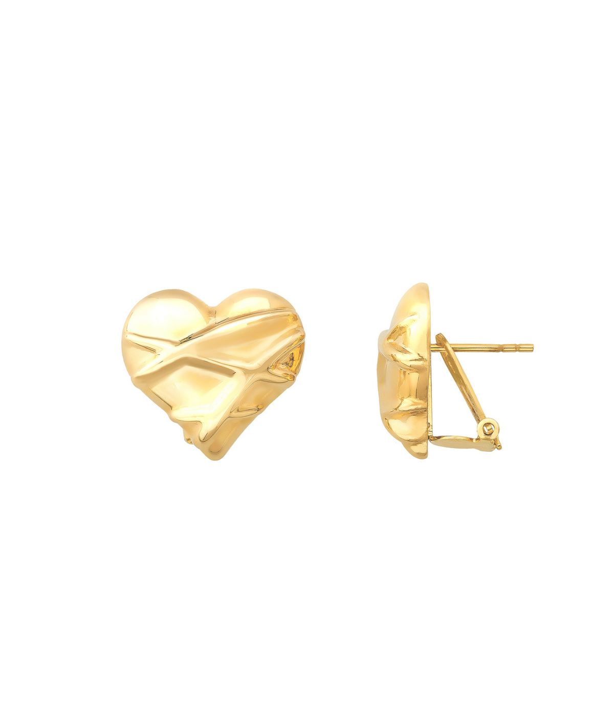 14K Solid Gold Heart Omega Back Post Earring - Earrings