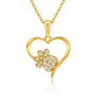 14K Solid Gold Heart Paw Print Necklace CZ Simulated Diamond Pet Lover Jewelry Dog Cat Mom Memorial Gift Dainty Sparkle