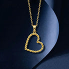 14K Solid Gold Heart Pendant Necklace Twisted Rope Design Handmade Jewelry - Pendants