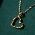 14K Solid Gold Heart Pendant Necklace Twisted Rope Design Handmade Jewelry - Pendants