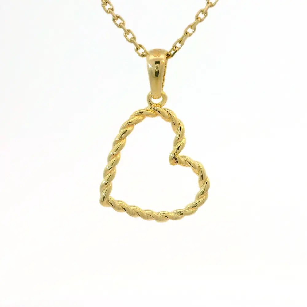14K Solid Gold Heart Pendant Necklace Twisted Rope Design Handmade Jewelry - Pendants
