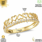 14K Solid Gold Heart Ring Simulated Diamond Half Eternity Band