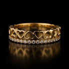 14K Solid Gold Heart Ring Simulated Diamond Half Eternity Band