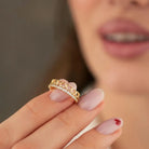 14K Solid Gold Heart Ring Simulated Diamond Half Eternity Band