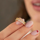 14K Solid Gold Heart Ring Simulated Diamond Half Eternity Band