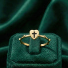 14K Solid Gold Heart Ring with Black Cross Handmade Faith Jewelry Adjustable Band