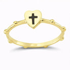 14K Solid Gold Heart Ring with Black Cross Handmade Faith Jewelry Adjustable Band