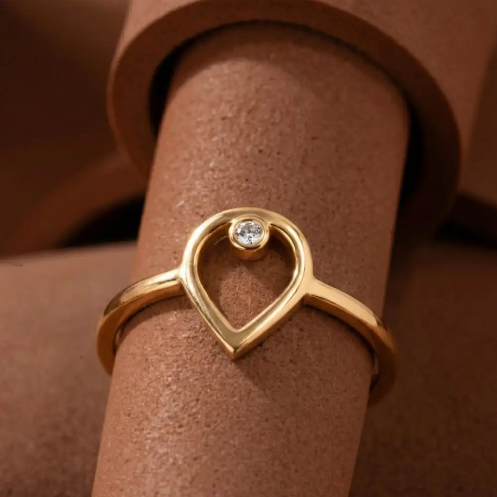 14K Solid Gold Heart Ring with Diamond Handmade Minimalist Love Design for Women