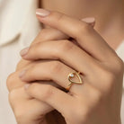 14K Solid Gold Heart Ring with Diamond Handmade Minimalist Love Design for Women