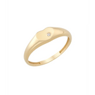 14K Solid Gold Heart Signet Ring Cubic Zirconia - Rings