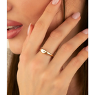 14K Solid Gold Heart Signet Ring Cubic Zirconia - Rings