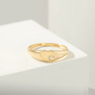 14K Solid Gold Heart Signet Ring Cubic Zirconia - Rings