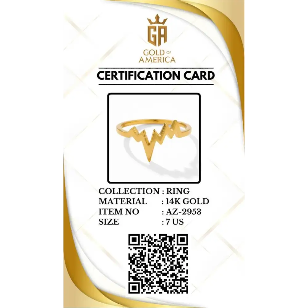 14K Solid Gold Heartbeat Ring EKG Lifeline Promise Ring