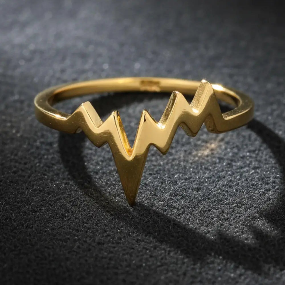 14K Solid Gold Heartbeat Ring EKG Lifeline Promise Ring