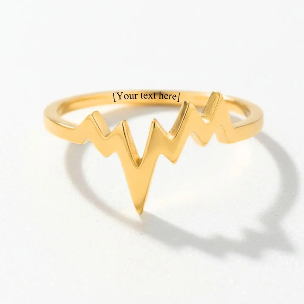 14K Solid Gold Heartbeat Ring EKG Lifeline Promise Ring