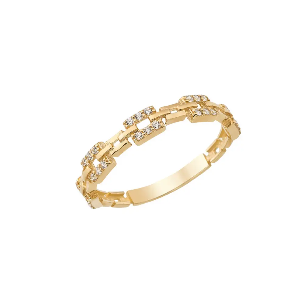 14K Solid Gold Hinged Segment with CZ Pave Square Links Ring - Rings