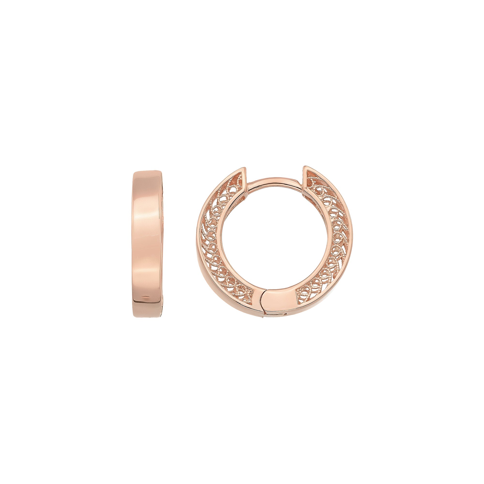 14K Solid Gold Hoop Huggie Earrings – 11mm Chunky Stacking Everyday Hoops for Women - Single (1 Earring) / 14K Rose
