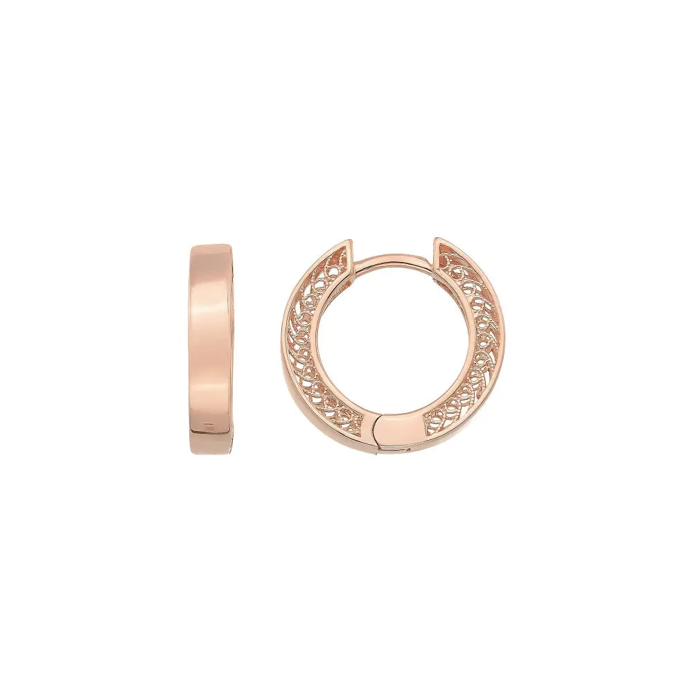 14K Solid Gold Hoop Huggie Earrings – 11mm Chunky Stacking Everyday Hoops for Women - Single (1 Earring) / 14K Rose