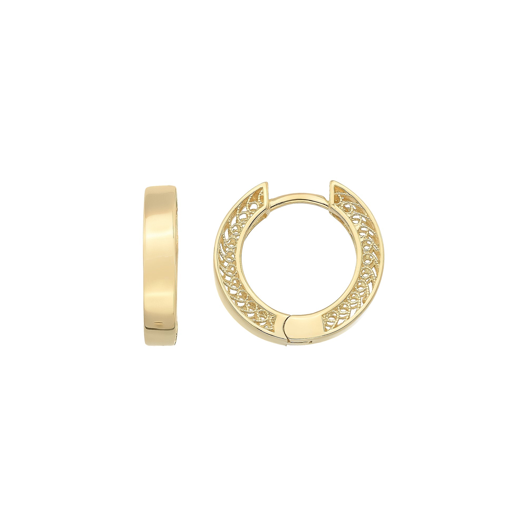 14K Solid Gold Hoop Huggie Earrings – 11mm Chunky Stacking Everyday Hoops for Women - Single (1 Earring) / 14K Yellow