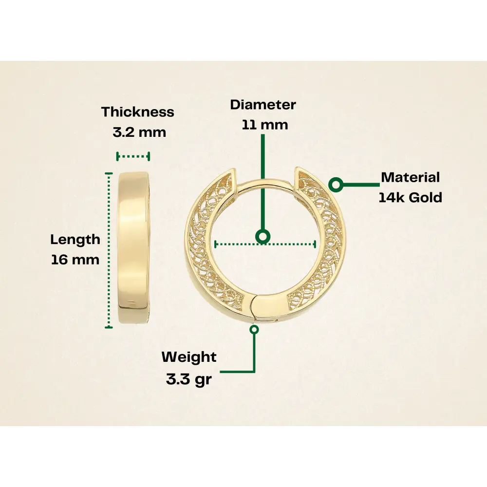 14K Solid Gold Hoop Huggie Earrings – 11mm Chunky Stacking Everyday Hoops for Women - Hoop Earrings