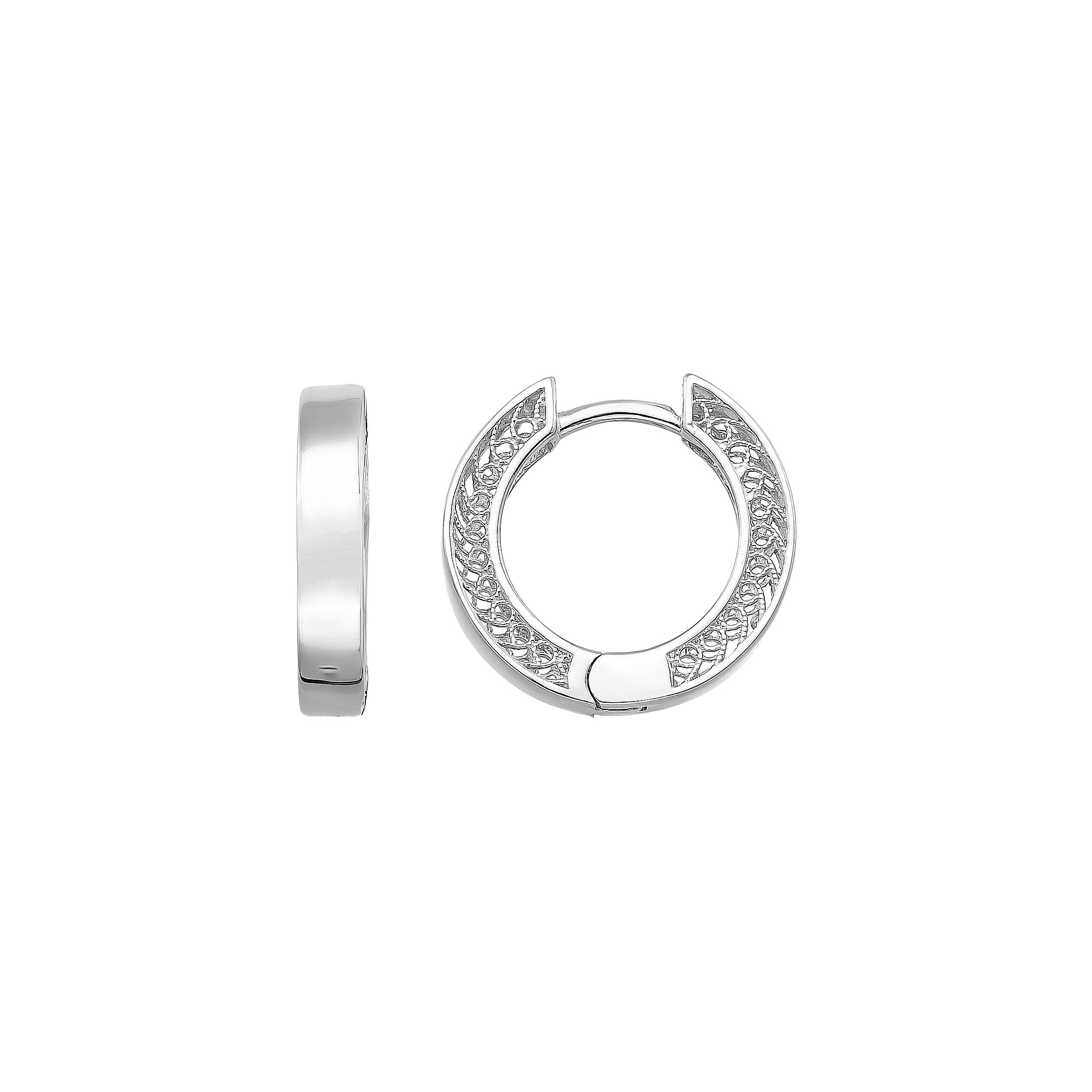 14K Solid Gold Hoop Huggie Earrings – 11mm Chunky Stacking Everyday Hoops for Women - Single (1 Earring) / 14K White