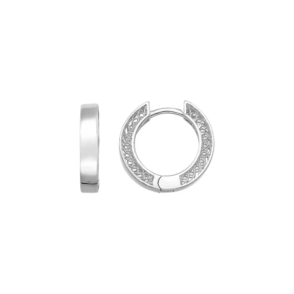 14K Solid Gold Hoop Huggie Earrings – 11mm Chunky Stacking Everyday Hoops for Women - Single (1 Earring) / 14K White