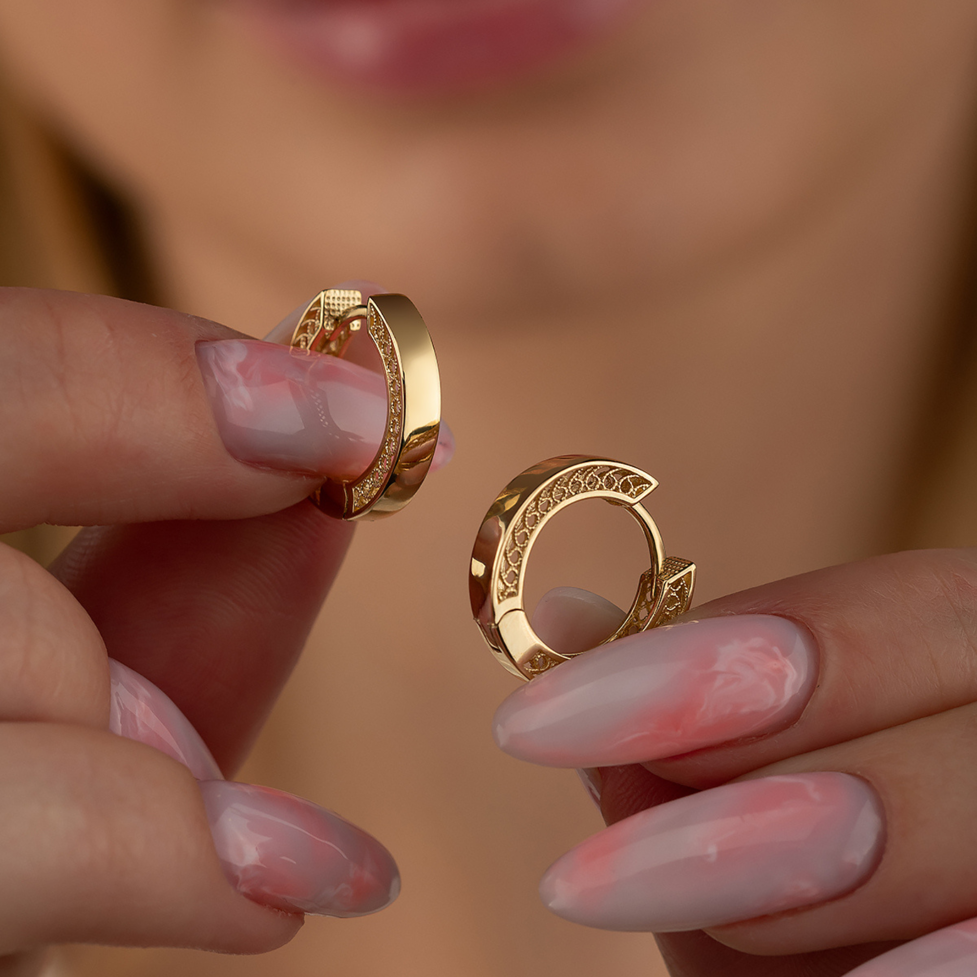 14K Solid Gold Hoop Huggie Earrings – 11mm Chunky Stacking Everyday Hoops for Women - Hoop Earrings