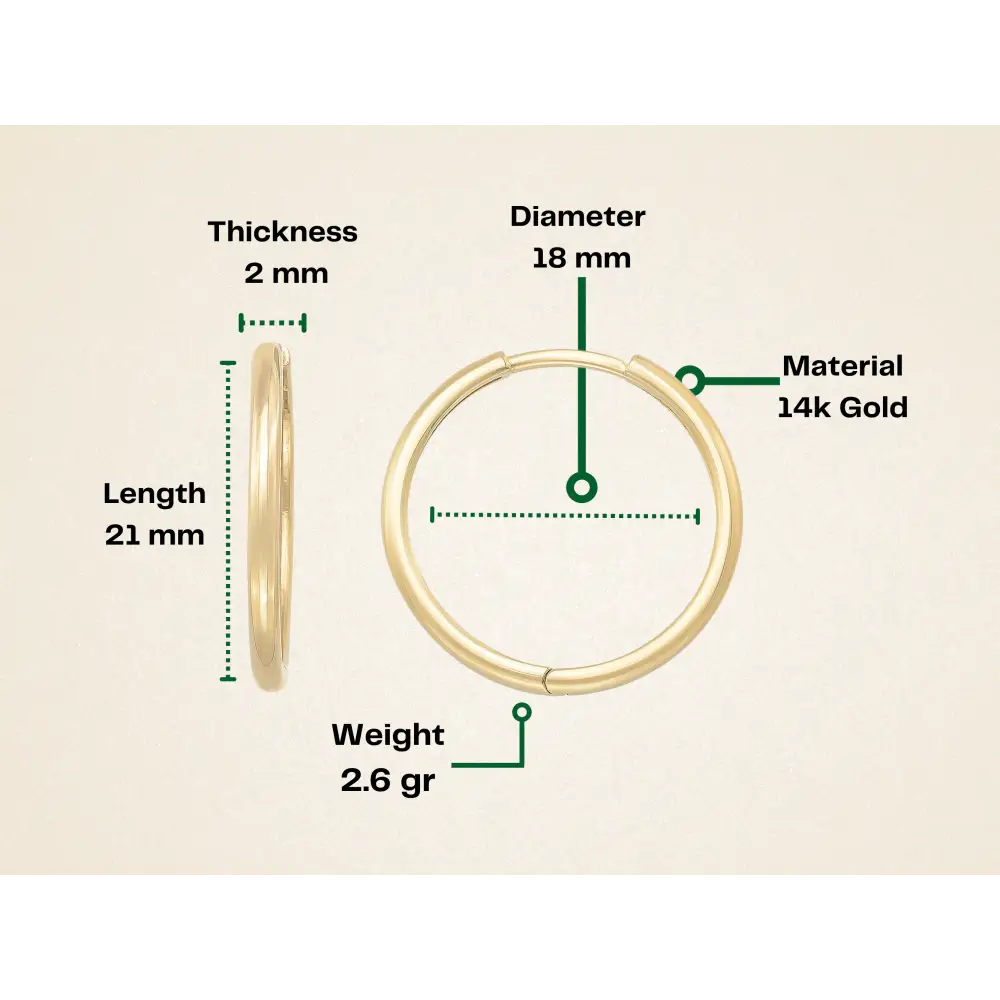 14K Solid Gold Hoop Huggie Earrings | 21mm Everyday Stacking Hoops for Women | Set of 2 - Hoop Earrings