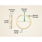 14K Solid Gold Hoop Huggie Earrings | 21mm Everyday Stacking Hoops for Women | Set of 2 - Hoop Earrings