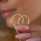 14K Solid Gold Hoop Huggie Earrings | 21mm Everyday Stacking Hoops for Women | Set of 2 - Single (1 Earring) / 14K