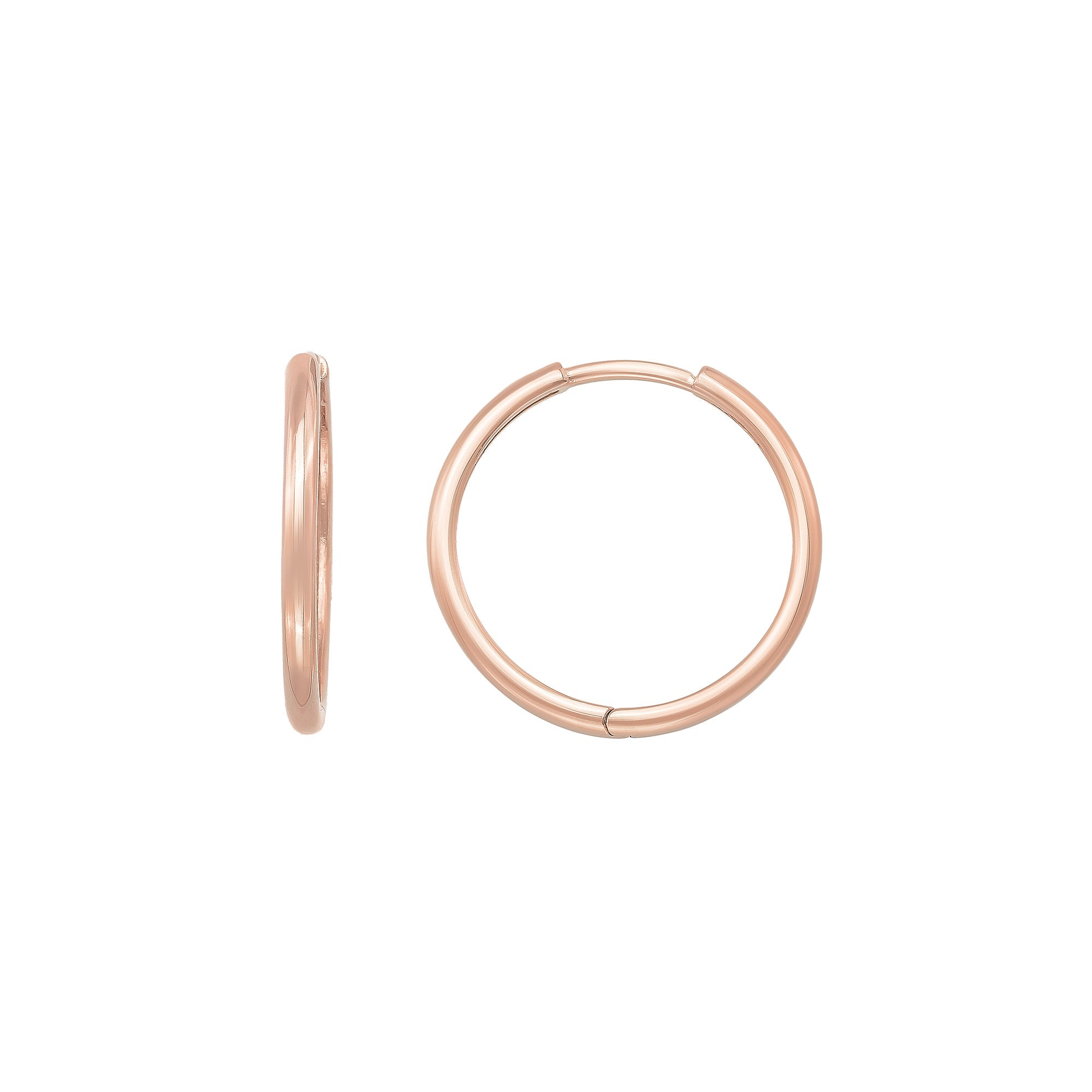 14K Solid Gold Hoop Huggie Earrings | 21mm Everyday Stacking Hoops for Women | Set of 2 - Single (1 Earring) / 14K Rose