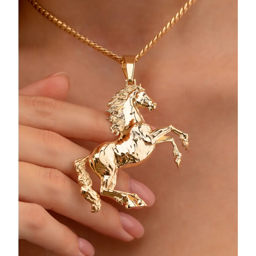 14K Solid Gold Horse Pendant - Pendants