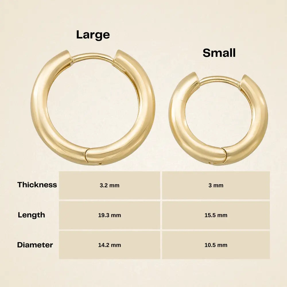 14K Solid Gold Huggie Hoop Earrings | 10.5mm & 14.2mm Everyday Hoops for Women - Hoop Earrings