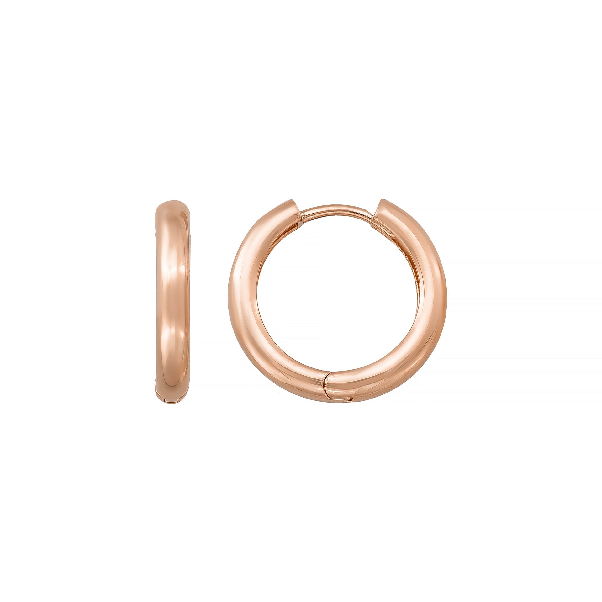 14K Solid Gold Huggie Hoop Earrings | 10.5mm & 14.2mm Everyday Hoops for Women - Single Small / 14K Rose Gold - Hoop