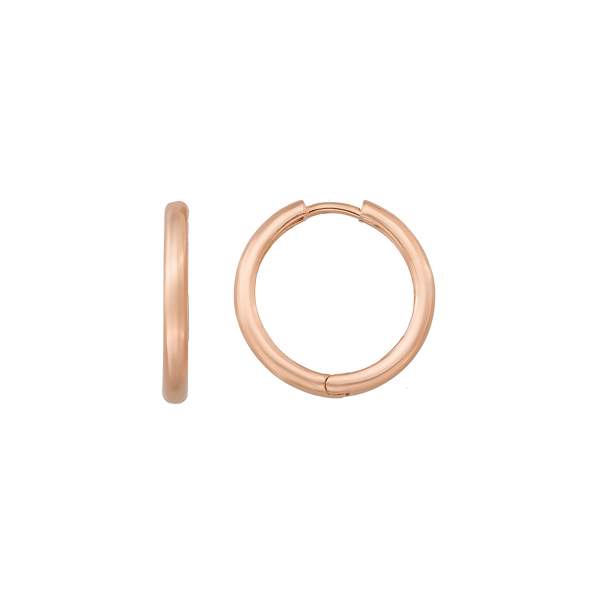 14K Solid Gold Huggie Hoop Earrings | 19mm Stackable Everyday Hoops for Women - Single (1 Earring) / 14K Rose Gold